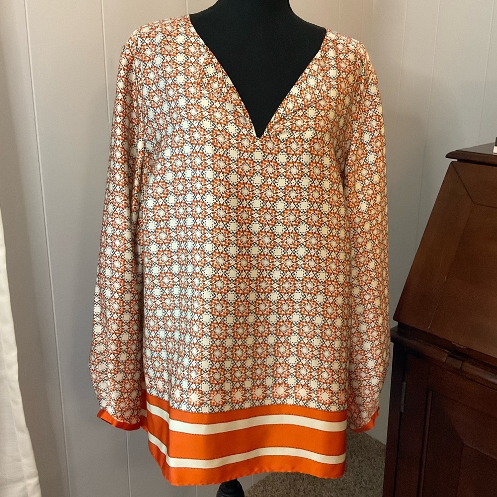 Jones New York Scarf Print Long Sleeve Blouse